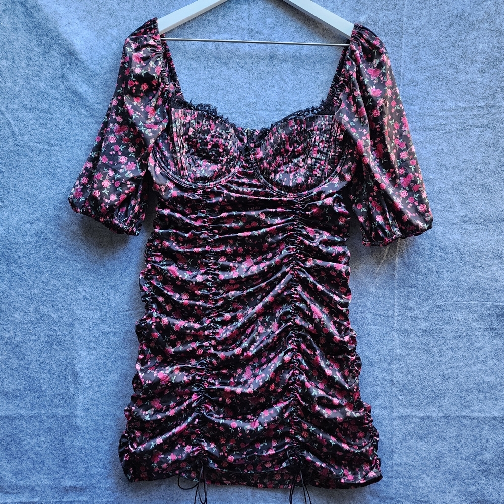 For Love And Lemons Melrose Satin Ruched Mini Dress Pin Up Girl Cocktail - Picture 4 of 12